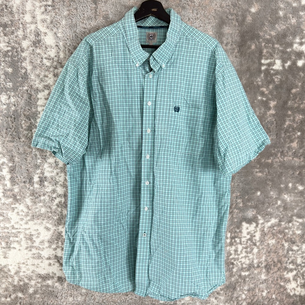 Cinch Size XXL Plaid Western Button Down Shirt Green Short Sleeve Mens